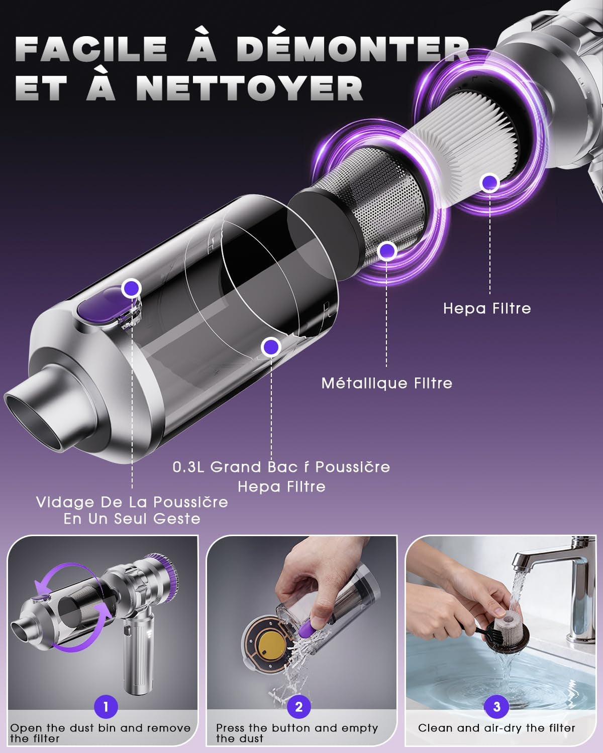 Aspirateur sans fil UVC multi-fonction