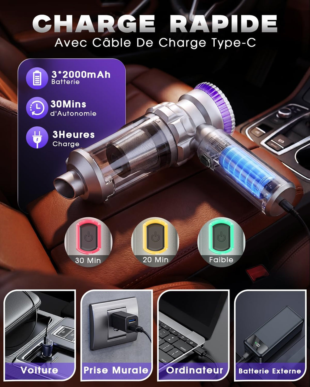 Aspirateur sans fil UVC multi-fonction